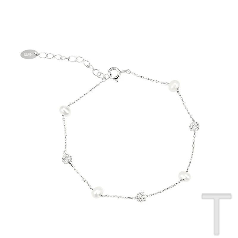 Colar Feminino Bola com Espaçador de Pérola e Strass Prata 925. Elegância e Brilho. — foto 1
