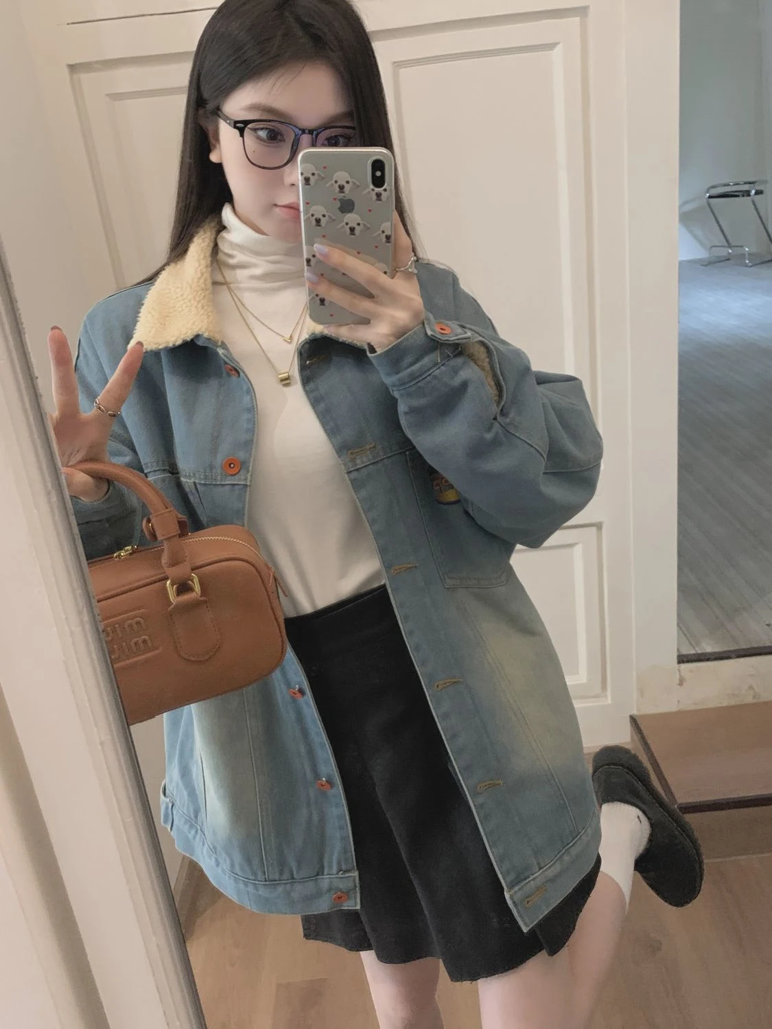 Title 17, Retro Hong Kong Style Color Block Denim Coat fo...