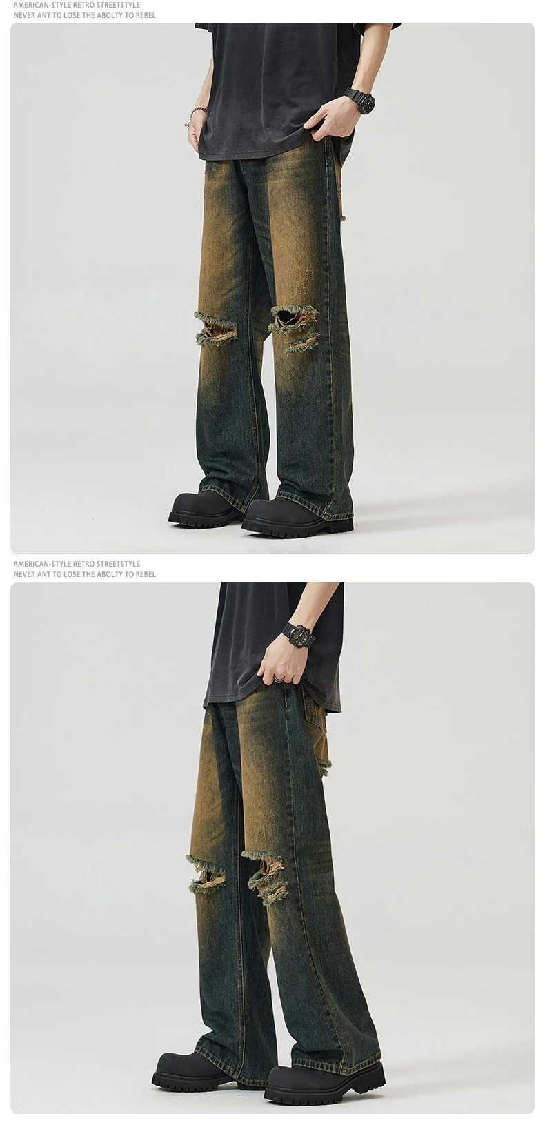 Title 6, Mens Retro Distressed Rust Blue Ripped Jeans. ...