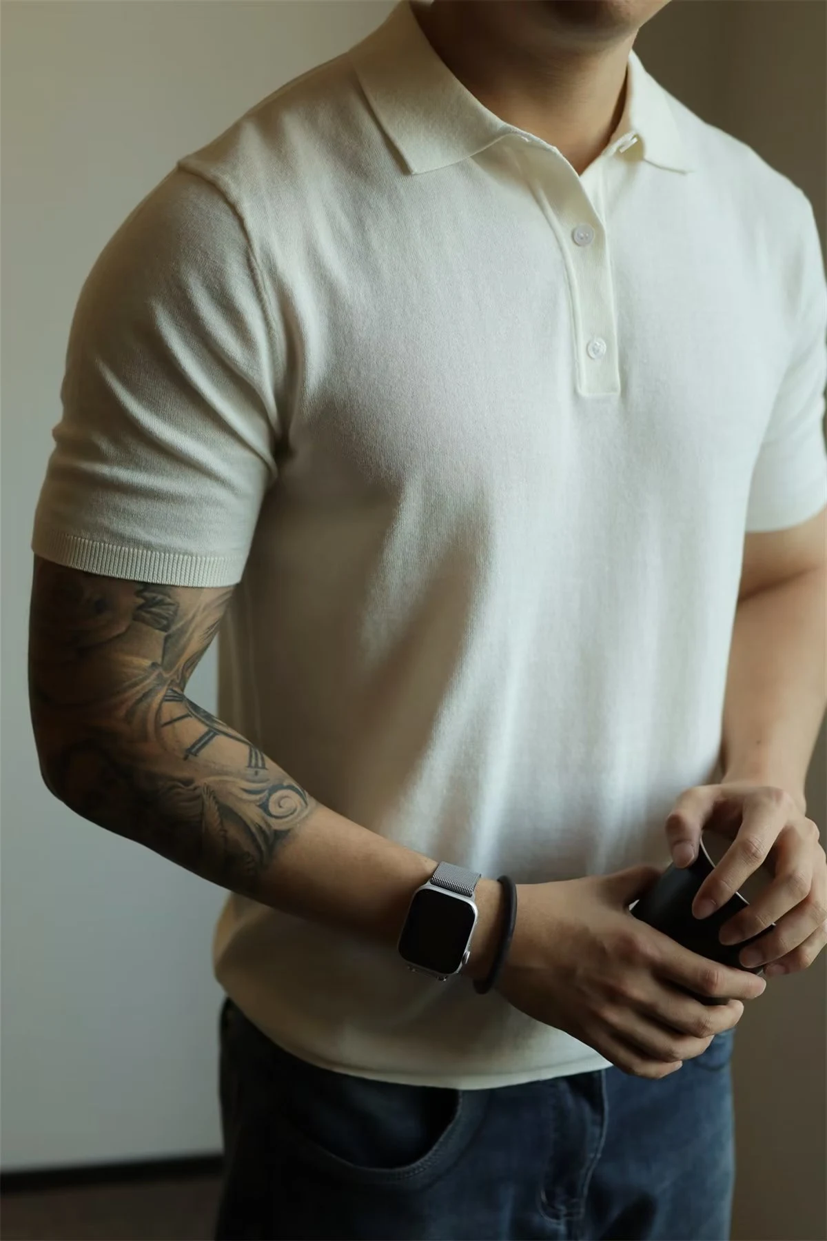 Title 9, Mens New Polo Collar Solid Color Casual Busine...