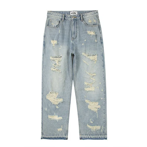High Street Men's Washed Loose Whiskered Ripped Jeans. Comfortable and Stylish for a Casual Streetwear Look. — photo 3