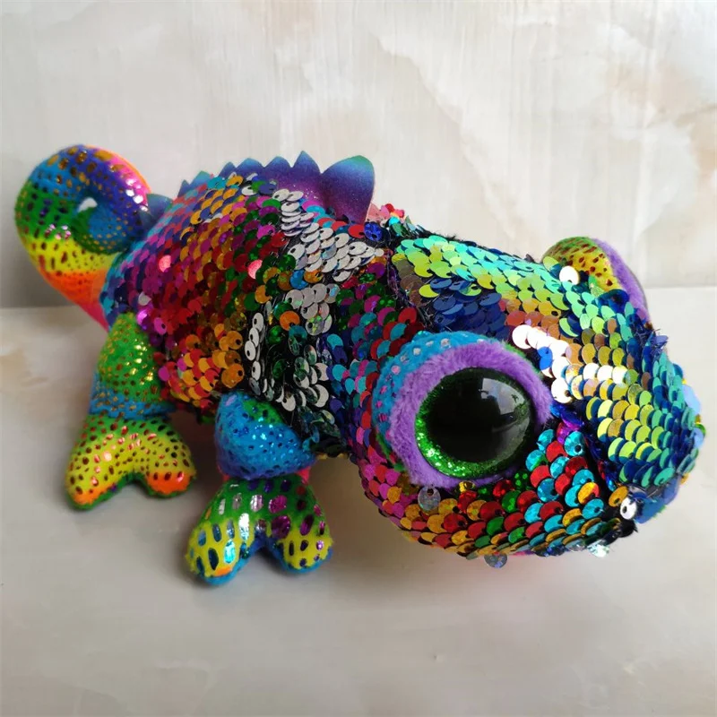 Brinquedos de pelúcia modelo lagarto camaleão com lantejoulas de olhos grandes para modelagem, diversão e abraços macios. — foto 1