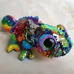 Brinquedos de pelúcia modelo lagarto camaleão com lantejoulas de olhos grandes para modelagem, diversão e abraços macios. — foto 1