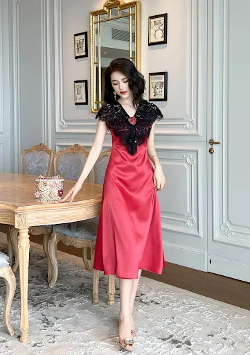 Title 9, Womens Satin Lace Stitching Ruffle Sleeve Dress