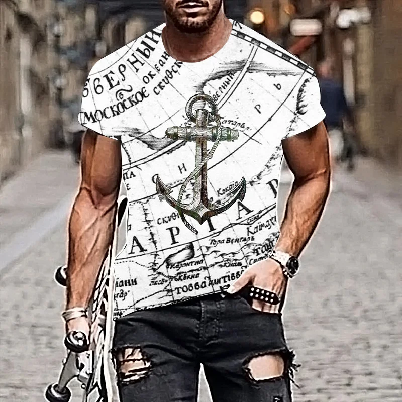New Map Anchor Print Short-Sleeved T-Shirt Multicolor. Experience nautical style and comfort with this versatile, eye-ca — photo 8