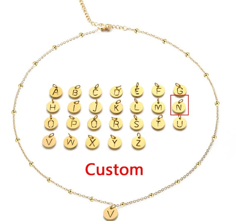 Colar feminino de corrente de bolinhas de aço inoxidável com 26 letras inglesas simples, um acessório charmoso e personalizável. — foto 16