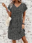 Abito casual da donna a maniche corte con scollo a V, stampa a pois e cuori, perfetto per un look quotidiano comodo e femminile. — foto 3