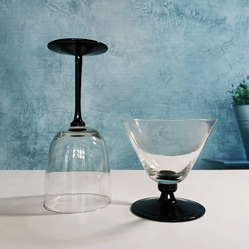 Title 4, Black Stick Red Wine Glass Ice Cream Bowl, Euro...