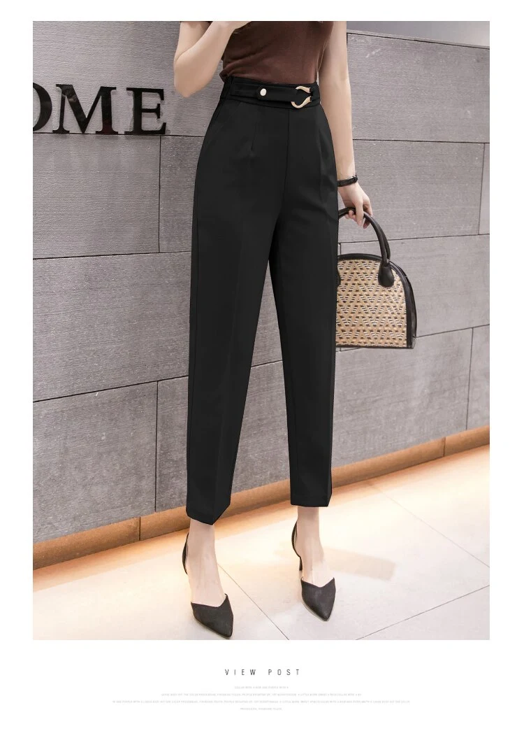Title 17, Womens Spring New High-Waist Slim Straight-leg...