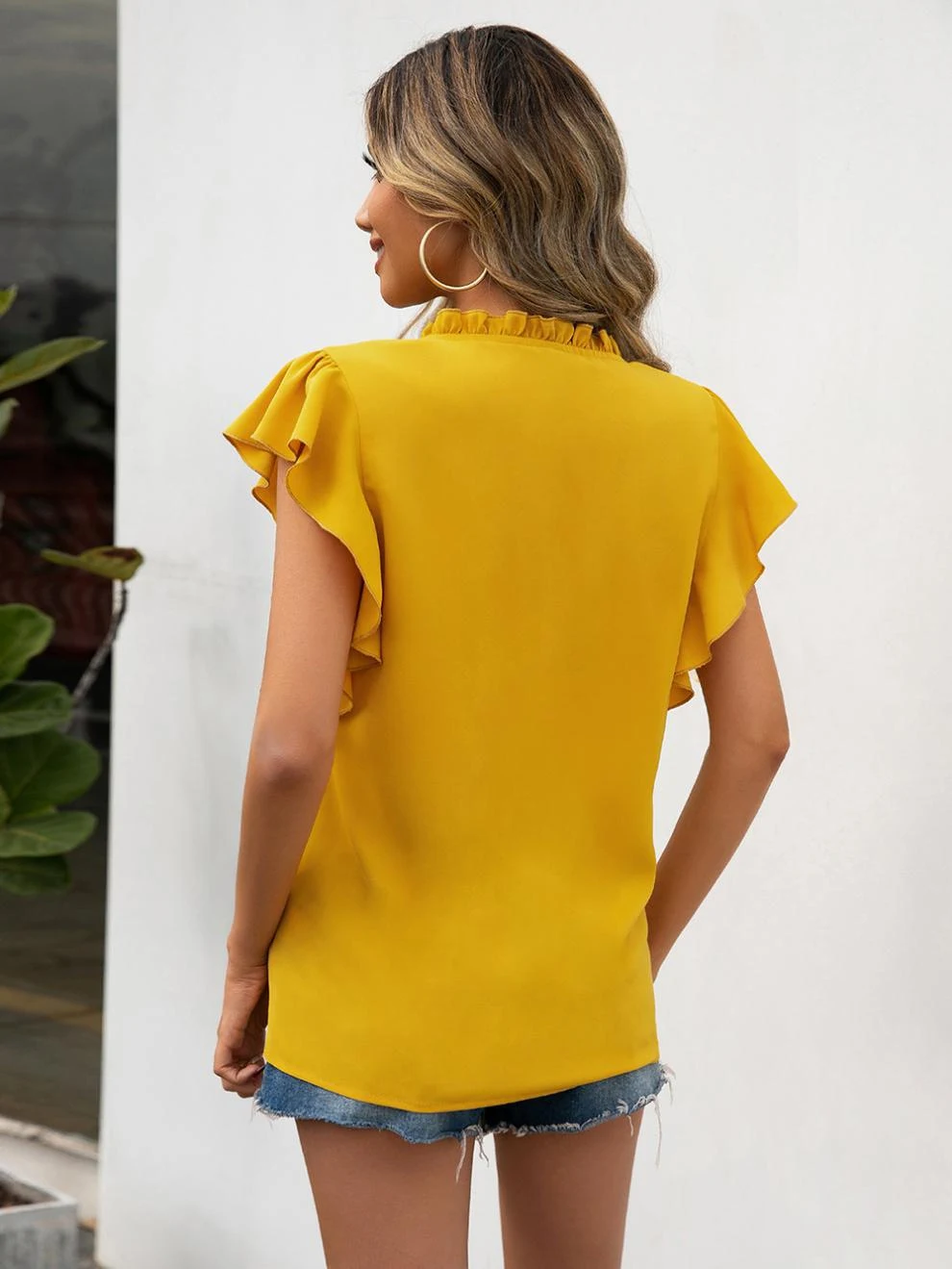 Title 10, Solid Color Fungus Collar Short Sleeve Shirt