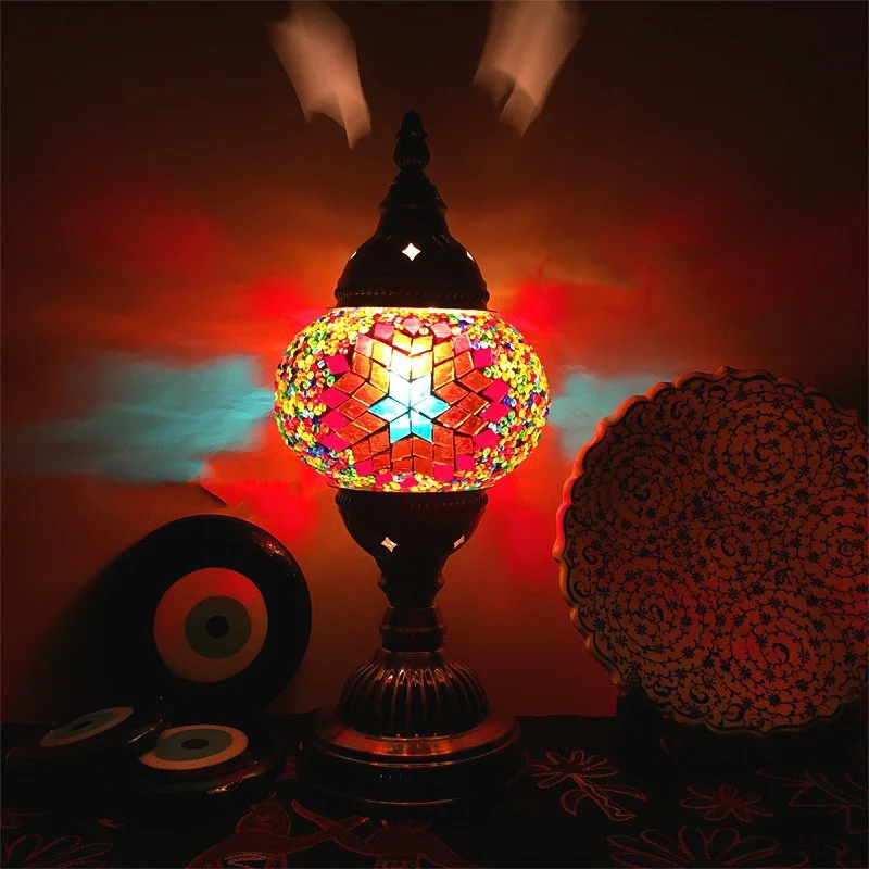 New Style Turkish Mosaic Table Lamp Vintage Art Deco Handcrafted Glass Romantic Bed Light for Bedroom Decor — photo 3
