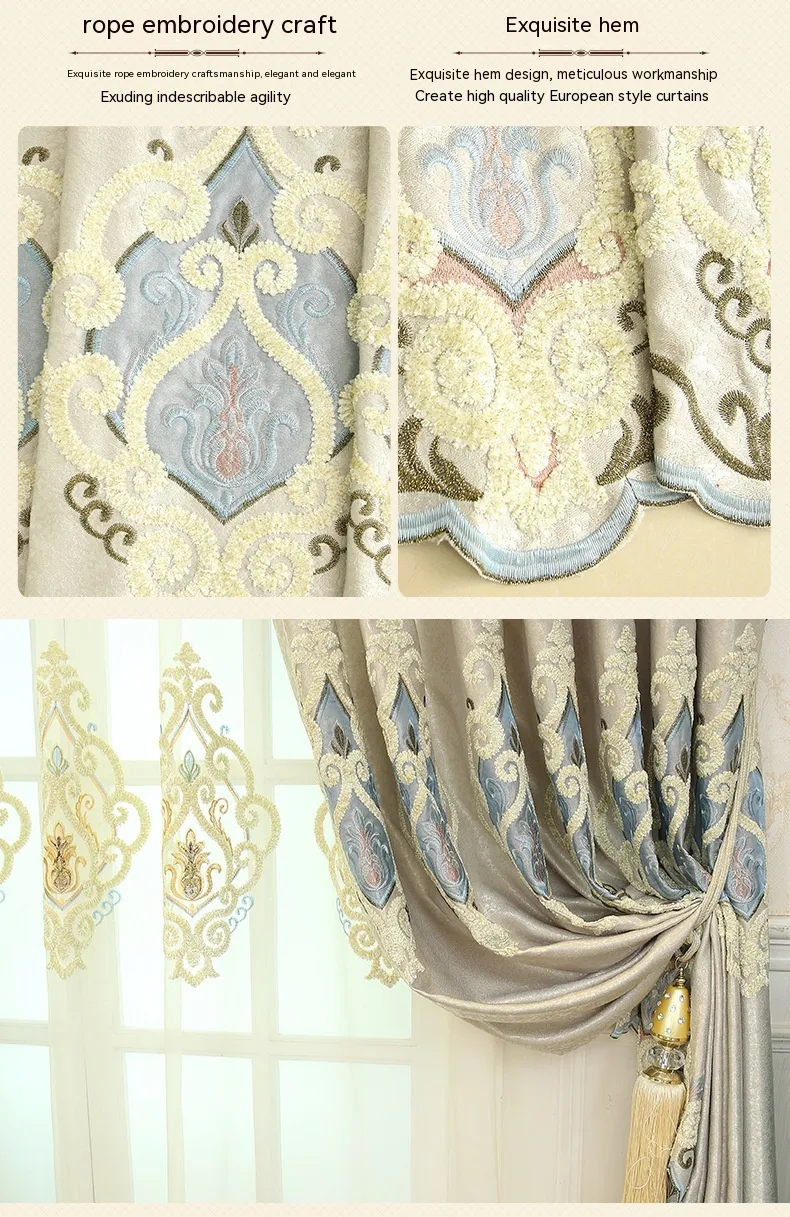 Cortinas de tela com bordado europeu Crown, malha para sala e quarto, design simples e elegante para um ambiente acolhedor. — foto 8