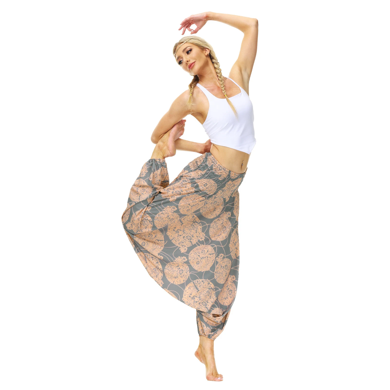 Bloomers Yoga Etnici da Donna – Per Casa e Esterni – Stampa Floreale – Comodi e Versatili per Yoga e Relax – Tessuto Traspirante e Morbido al Tatto — foto 6