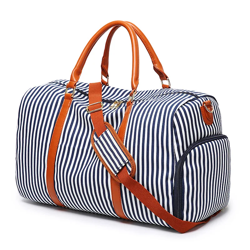 Title 4, Nova Bolsa Grande de Lona com Couro e Listras c...