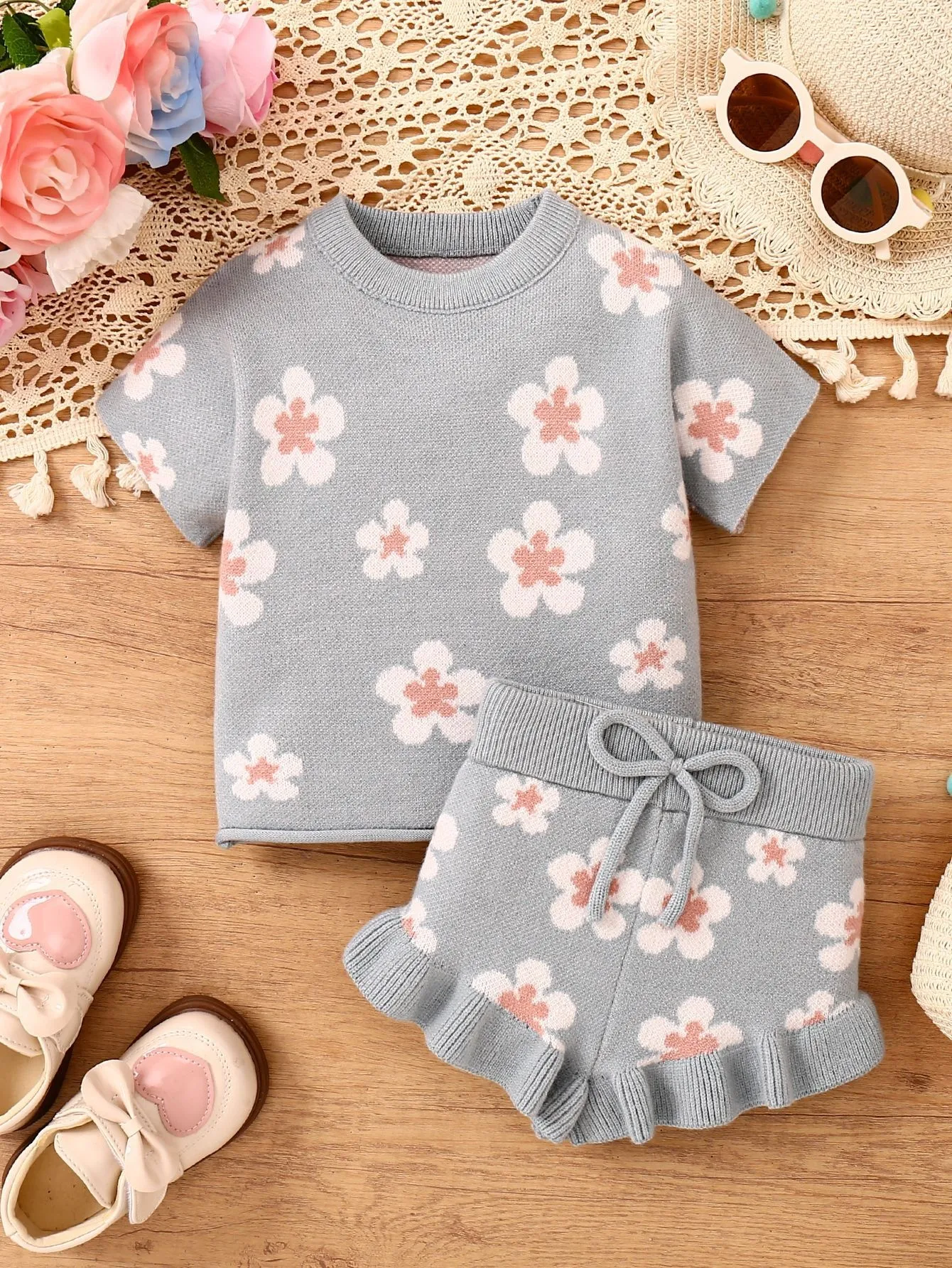 Title 9, Conjunto Infantil de Flores Bordadas com Babado...