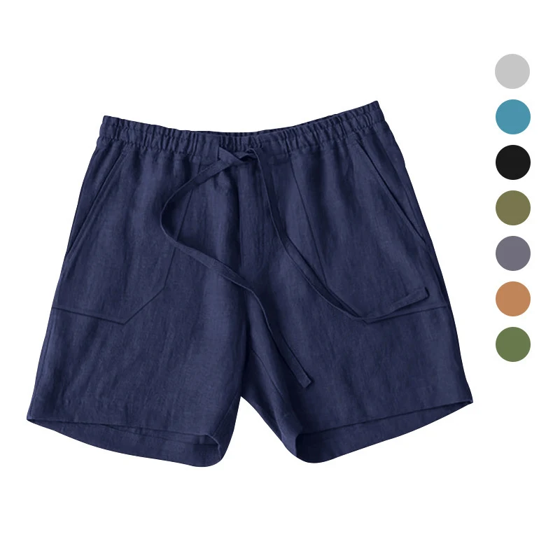 Title 12, Mens Summer Cotton Linen Shorts with Drawstrin...
