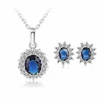 Conjunto Collar Zafiro, Traje de Moda, Pendientes Stud Zircon Girasol Destaca Elegancia y Brillo para un Look Sofisticado. — foto 8