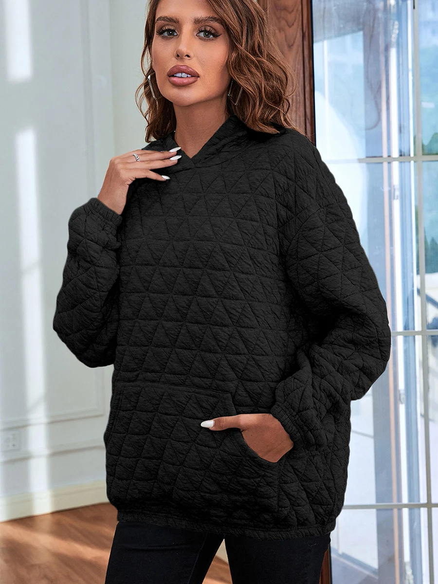 Suéter con capucha de color liso para mujer, ideal para otoño. Disfruta de calidez y estilo con este jersey holgado y cómodo para cualquier ocasión. — foto 9