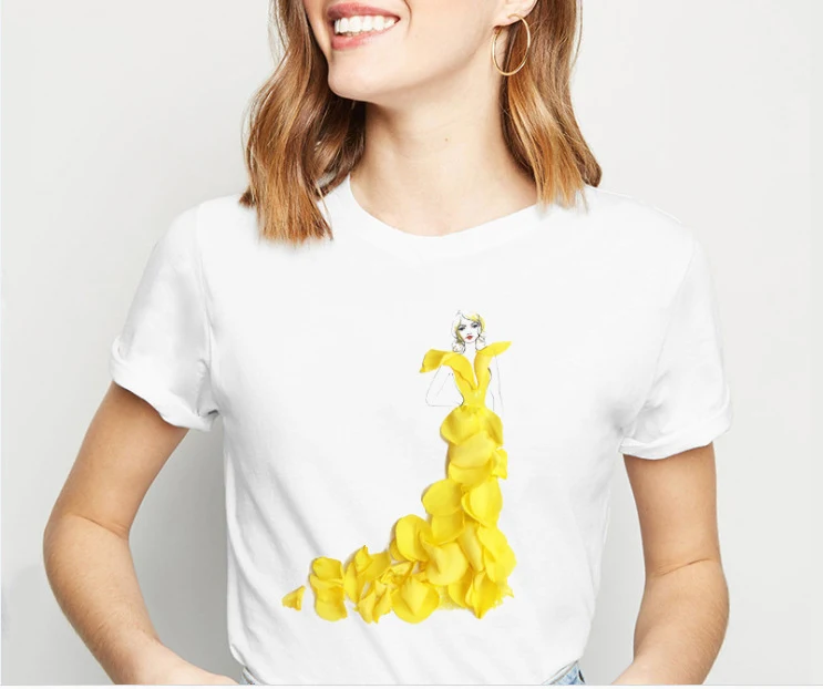 Camiseta infantil com estampa de saia floral 3D, design fashion. Conforto e estilo para um visual moderno e charmoso. — foto 1