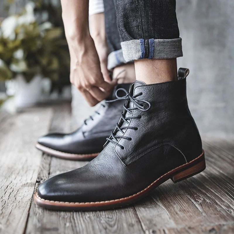 Title 8, Mens High Top Layer Cowhide Boots Durable Foot...