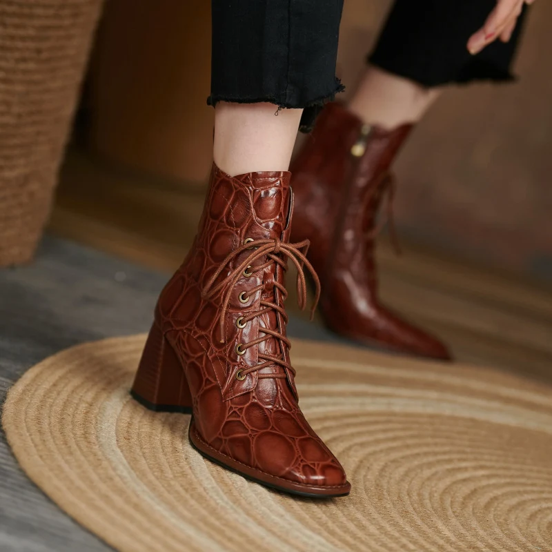 Title 3, Womens Thick Heel Martin Boots Lace Up High He...