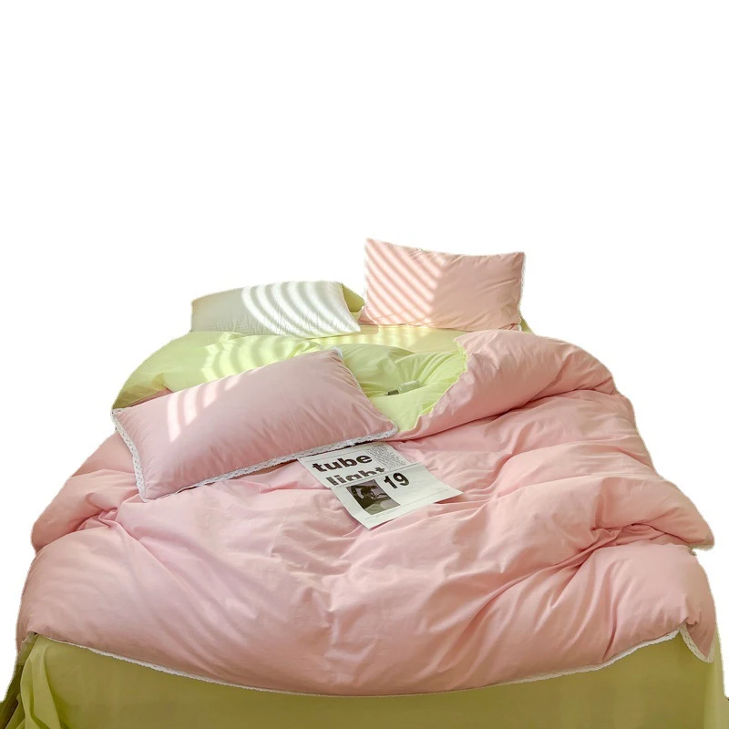 Solid Color Four Piece Lace Edge Duvet Cover for a comfortable and stylish bedroom. Soft and elegant bedding for a restf — photo 1