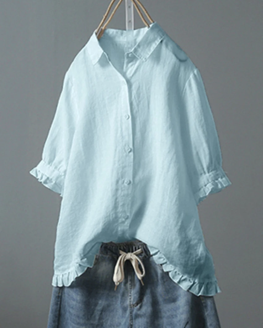 Title 9, Camisa casual feminina com babados e abotoament...