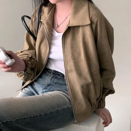 Title 18, Retro Lapel Loose Zip Long Sleeve Short Coat of...