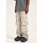 Calças casuais masculinas retrô com múltiplos bolsos, velcro e zíper lateral. Conforto e estilo para o dia a dia. — foto 4