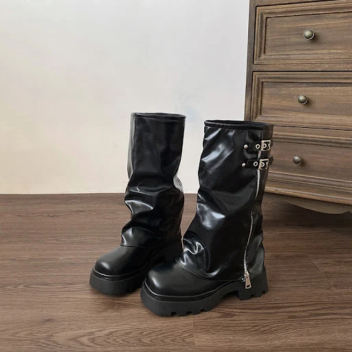 Title 6, Childrens knee high brown boots with thick sol...