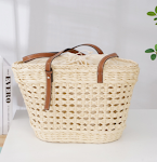 Bolsa de Palha Trançada Branca/Cáqui, Urbana e Simples, Grande Capacidade, Ideal para Moda e Uso Diário com Elegância — foto 5