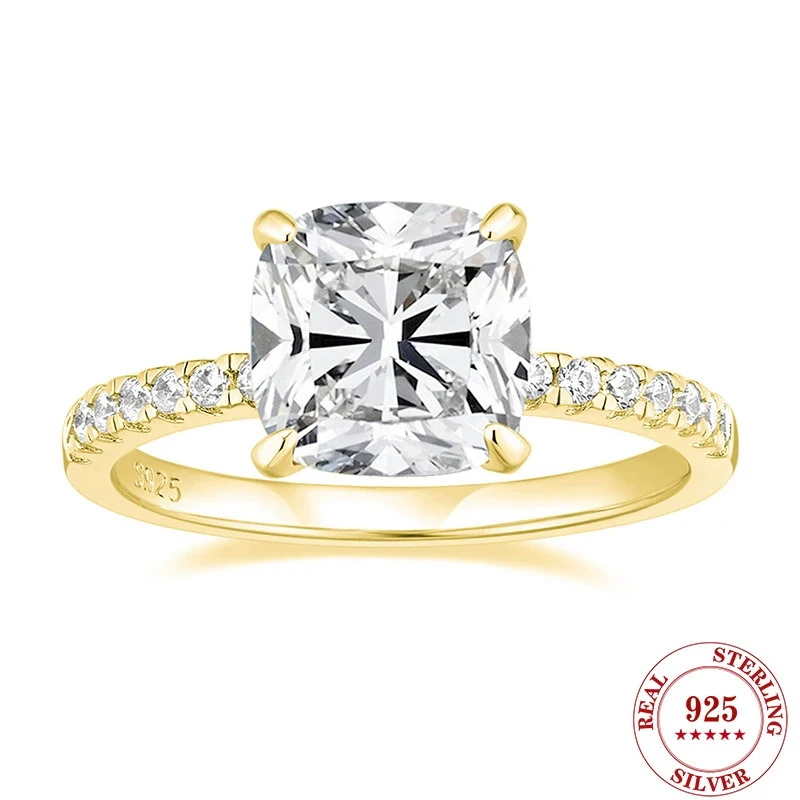 Anel de prata 925 com zircônia de 4 quilates em forma de almofada e 4 garras, brilho intenso e elegância para você. — foto 4