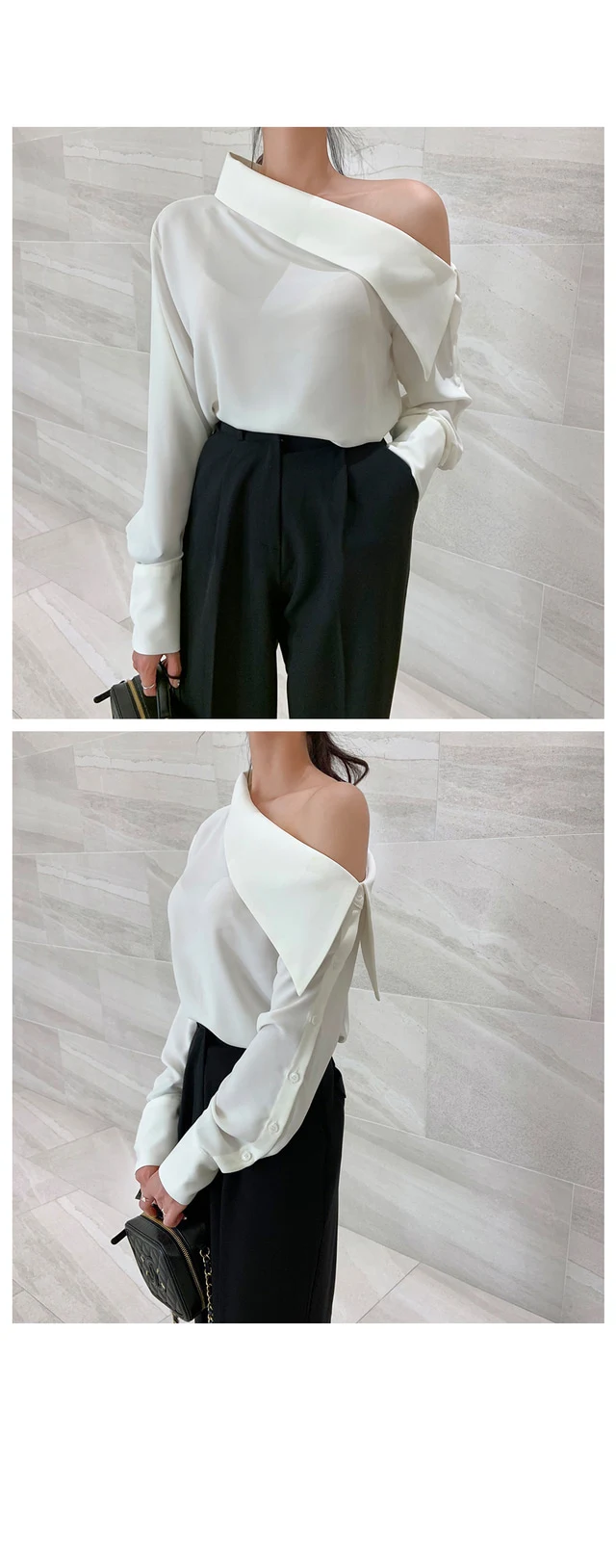 Title 2, Womens Temperament Slanted Collar Loose Side B...