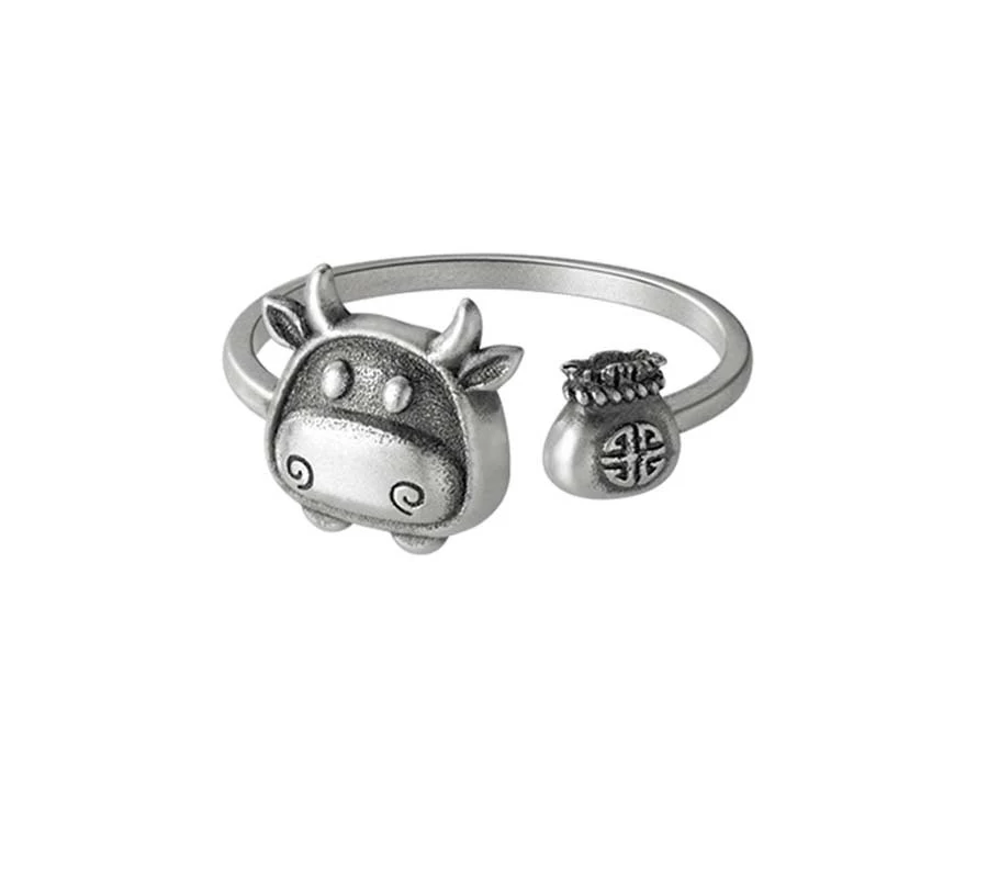 Anel de prata esterlina feminino, estilo vintage, signo do zodíaco Touro, um acessório elegante e com design diferenciado. — foto 2