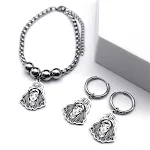 Conjunto de colar feminino e brincos unissex em aço titânio. Adornos modernos para ela e ele. Jóias versáteis, perfeitas para presentes. — foto 3