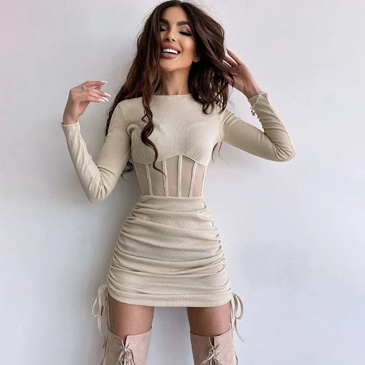 Title 14, Womens Fall Slim Fit Waist Long Sleeve Dress