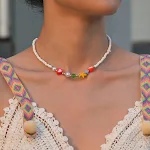 Colar boho coração com contas de resina estrela do mar turquesa, estilo oceânico, presente de amor. — foto 11