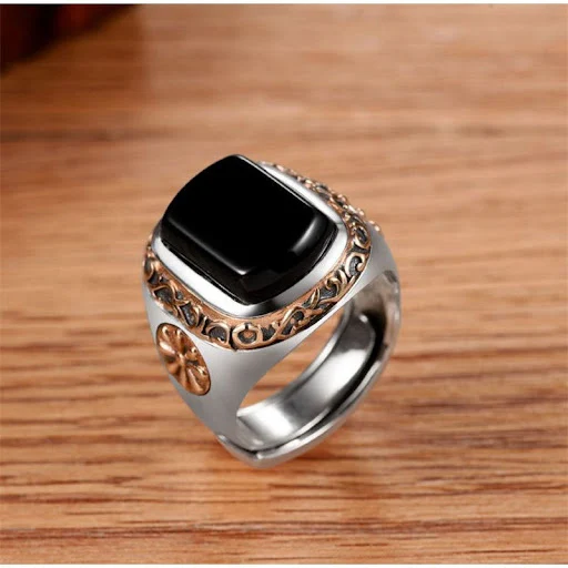 Title 2, 925er Silber Vintage Ring mit schwarzem Achat D...