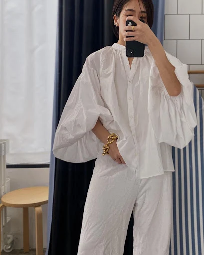 Title 10, Retro French Ins Temperament Lantern Sleeve Shirt
