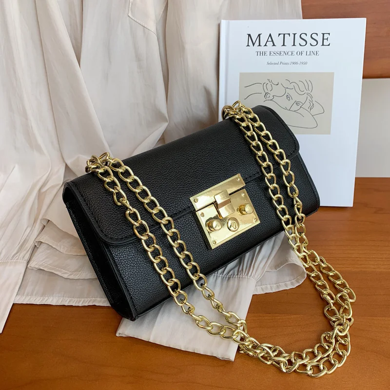 Bolsa pequena quadrada feminina retro com personalidade, alça de ombro e fecho de cadeado. Perfeita para um visual estiloso e prático. — foto 7