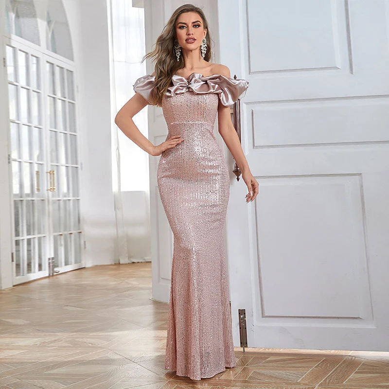 Sexy off-neck schede fishtail rok pailletten jurk — foto 1