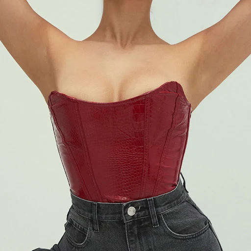 Title 2, Leather Girdle Waist Bare Back Solid Color Wrap...