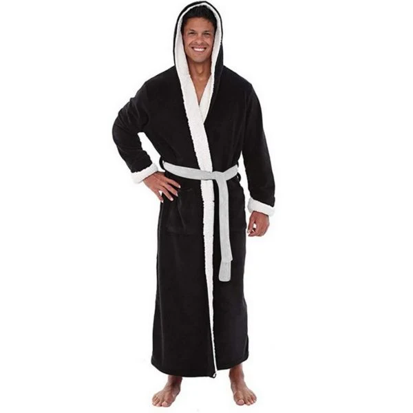 Roupão de banho plus size masculino extra longo com mangas compridas camisola. Conforto e relaxamento garantidos para noites tranquilas. — foto 3