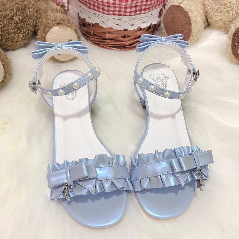Nuove Scarpe Lolita da Donna, Sandali Dolci con Pieghe, Pizzo e Tacco Medio, per un look incantevole e confortevole. — foto 3