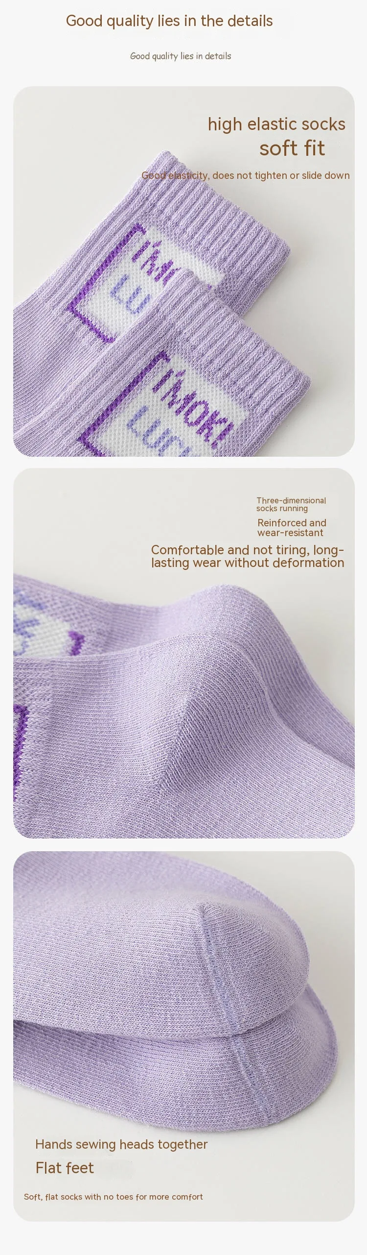 Meias esportivas de algodão cano médio com desenho de panda roxo para meninos e meninas, ideais para outono e inverno. — foto 3