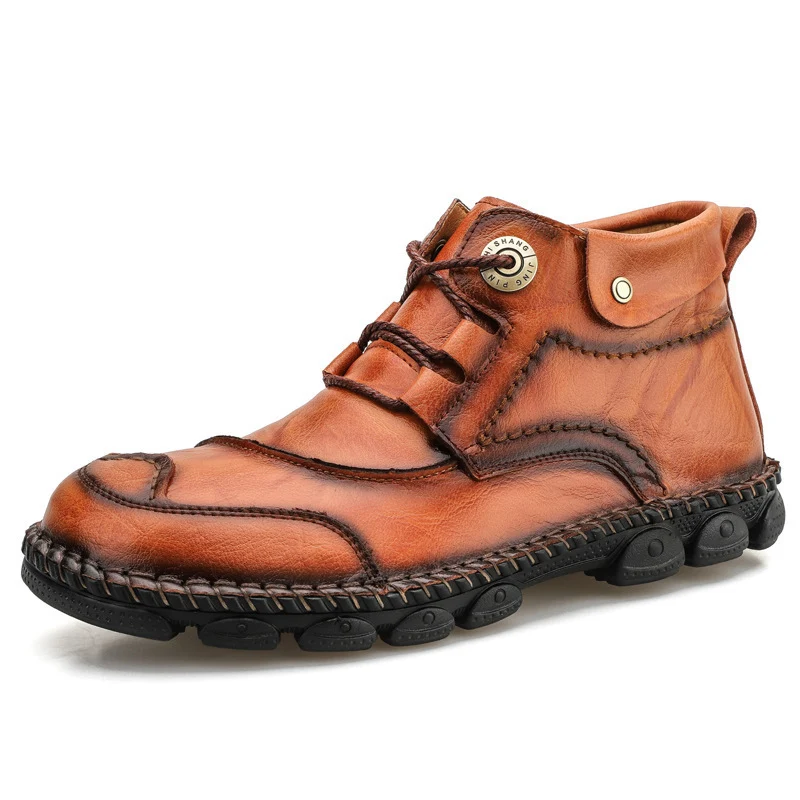 Sapatos de couro casuais masculinos de cano alto, estilo utilitário, tamanho grande, couro bovino de primeira camada, ideais para uso transfronteiriço. — foto 8