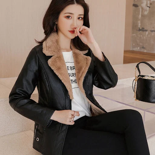 Title 2, Autumn and Winter Leather Coat for Women Thicke...