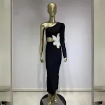 New Bandage Dress One-shoulder Long Sleeve Beaded Flower Dress — photo 5