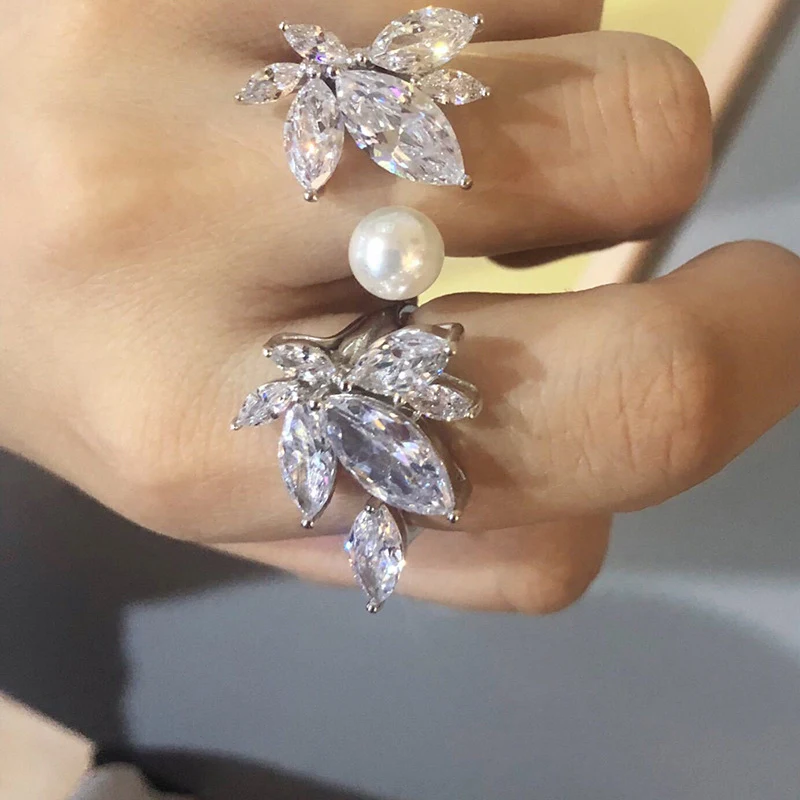 Anel feminino de pérola com design de gota d'água e abertura, perfeito para adicionar um toque elegante e único ao seu visual. — foto 16