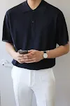 Koreaanse zomer polo voor heren, korte mouwen, slim fit, losse kraag. Ideaal voor warm weer, stijlvol en comfortabel. — foto 4